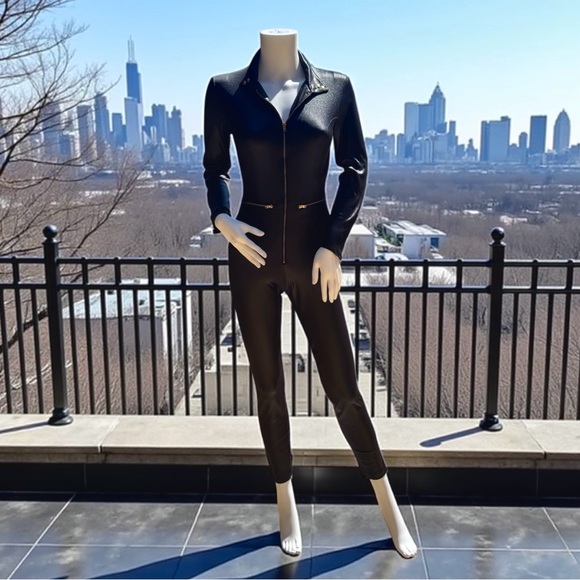 Vintage 70’s 80’s FREDERICK’S OF HOLLYWOOD Black Nylon Rocker Jumpsuit Catsuit - Picture 1 of 9
